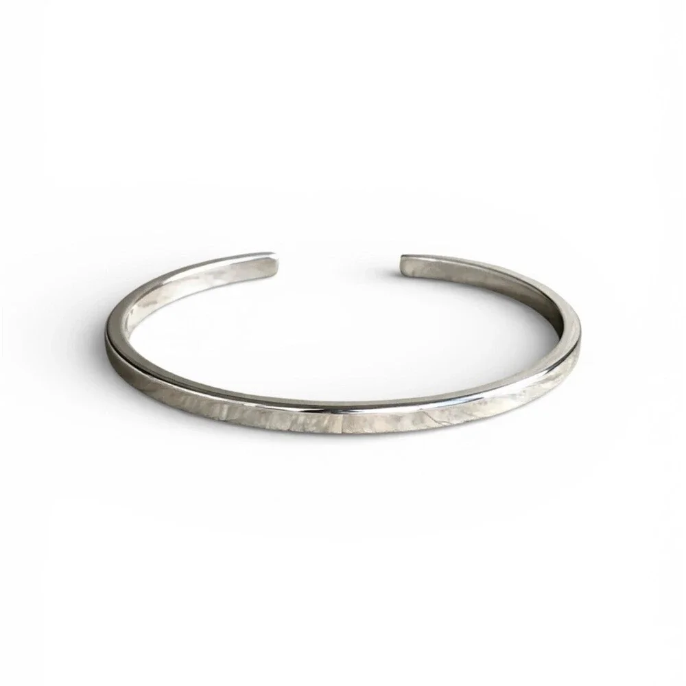 Shiny 925 Sterling Silver Square Open Cuff Bangle Bracelet Handmade -3mm Wide